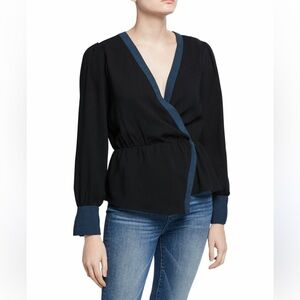 BCBGMaxAzria Contrast Faux-Wrap top black size S